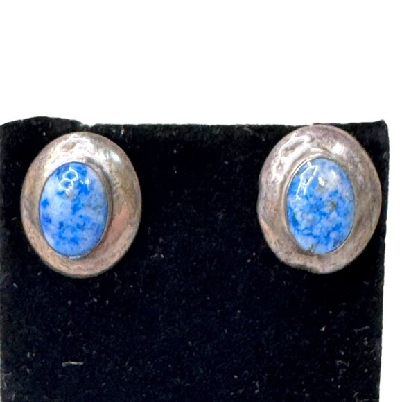 Vintage QT Carolyn Pollack Sterling Silver Blue Gemstone Southwest Earrings - Picture 2 of 6